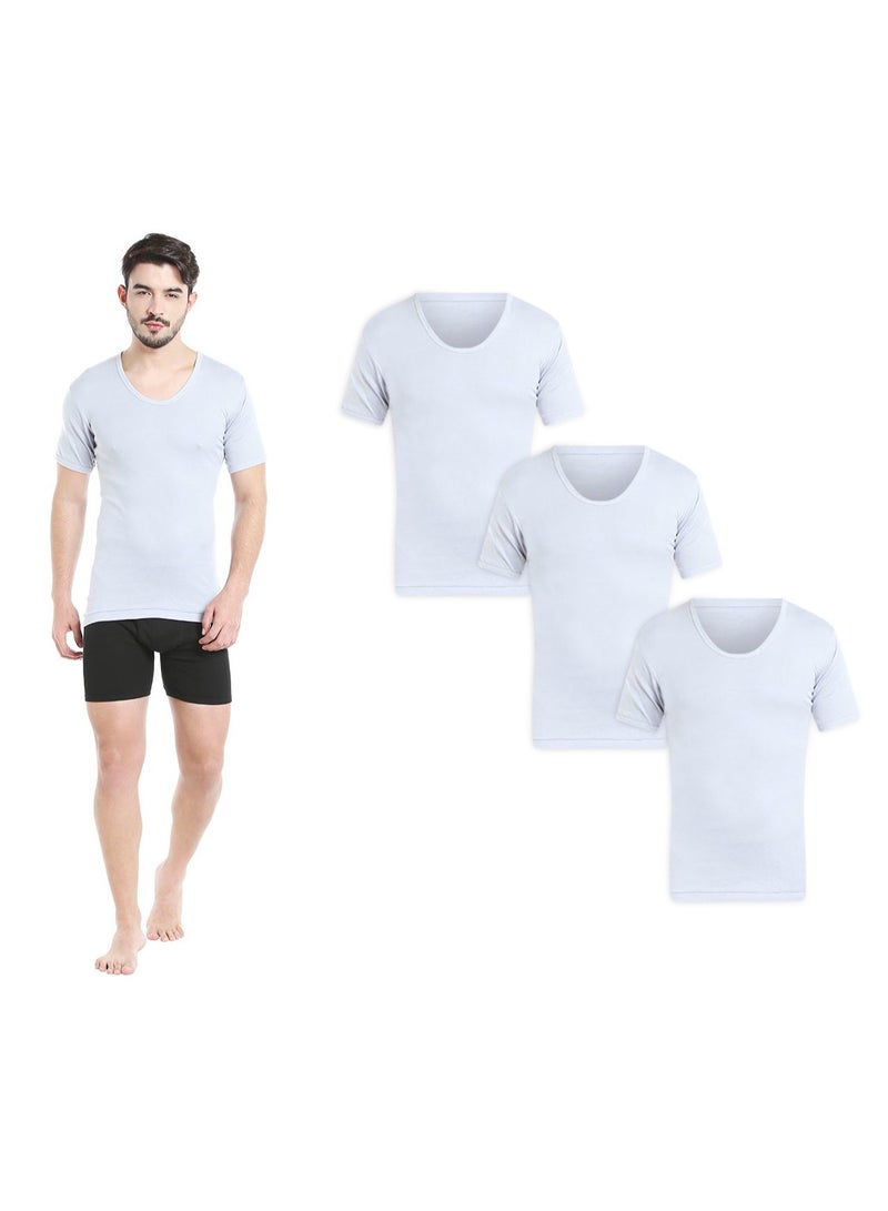 MEN'S U-NECK COTTON UNDERSHIRT (PACK OF 3) - GREY