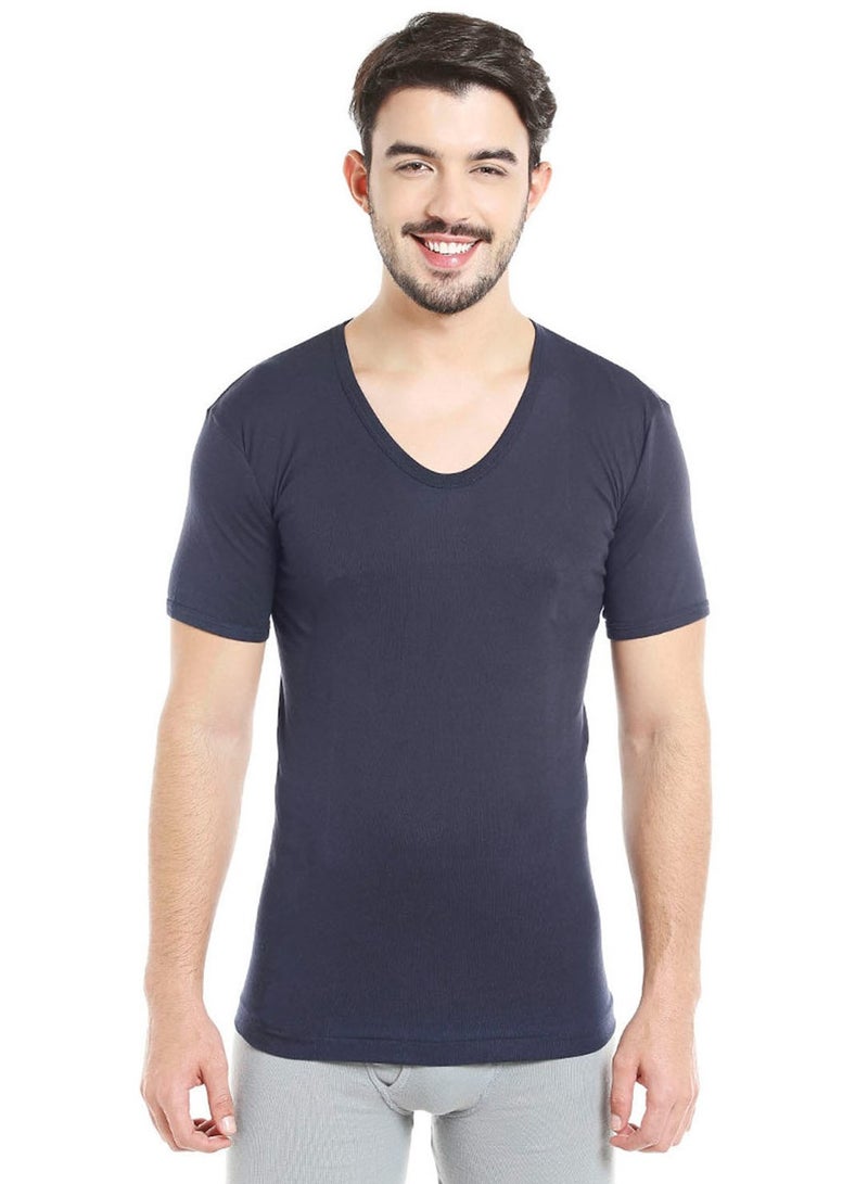 MEN'S U-NECK COTTON UNDERSHIRT (PACK OF 3) - NAVY BLUE