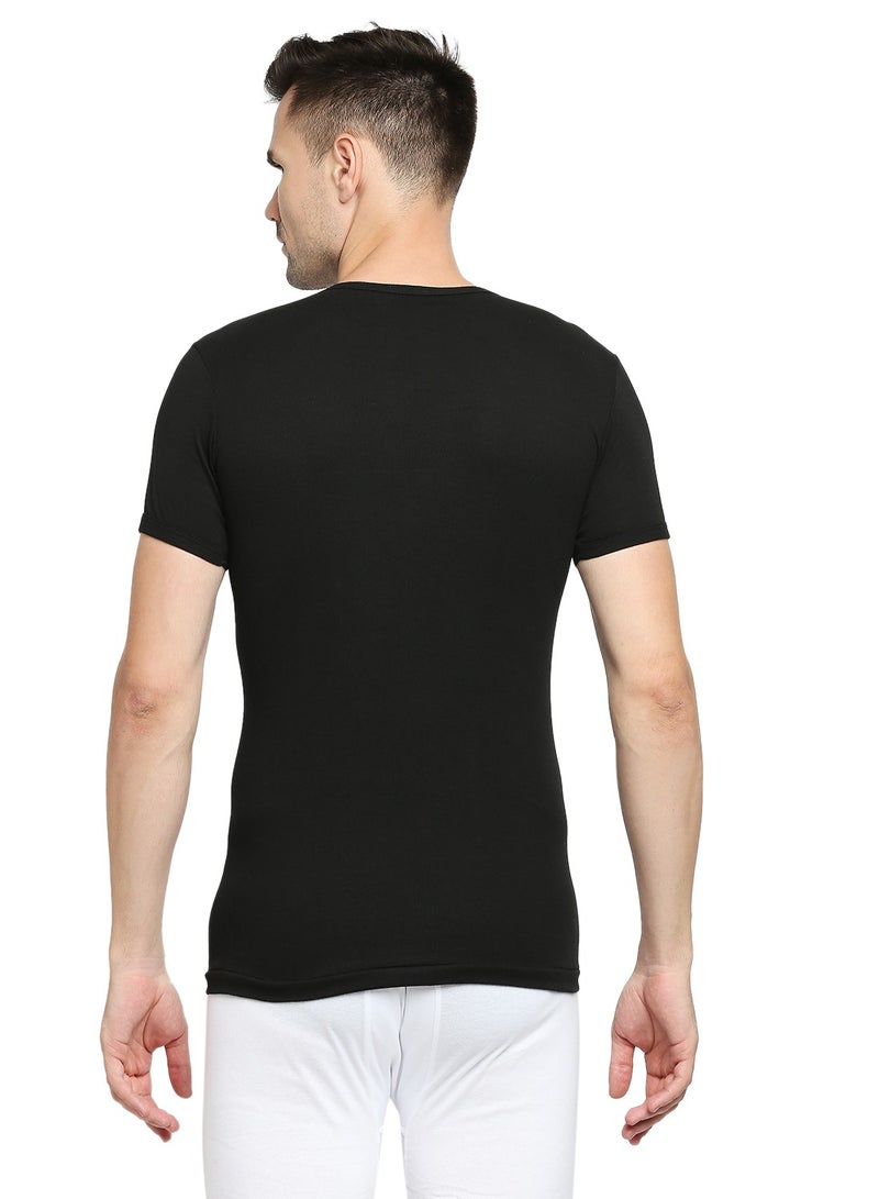 MEN'S V-NECK COTTON UNDERSHIRT (PACK OF 3) - BLACK