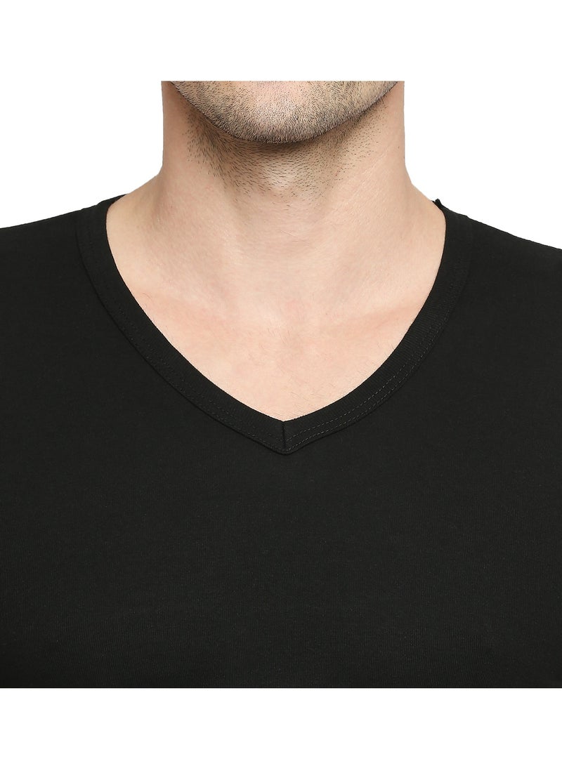 MEN'S V-NECK COTTON UNDERSHIRT (PACK OF 3) - BLACK