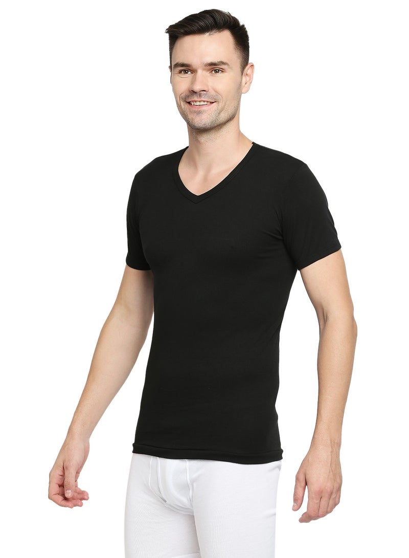 MEN'S V-NECK COTTON UNDERSHIRT (PACK OF 3) - BLACK