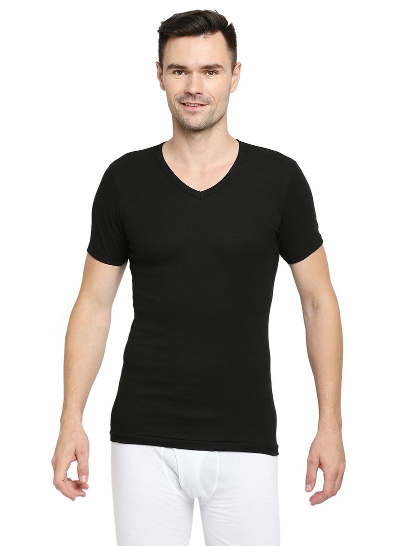 MEN'S V-NECK COTTON UNDERSHIRT (PACK OF 3) - BLACK