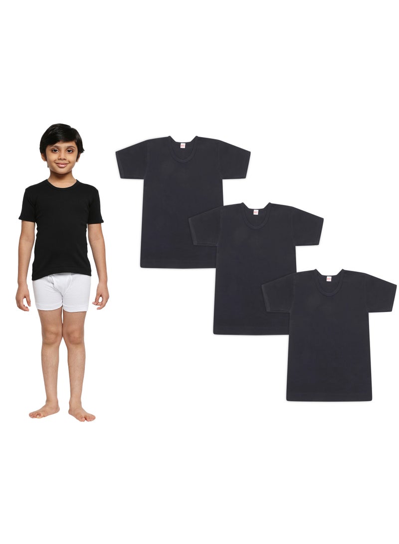 BOY'S COTTON ROUND NECK UNDERSHIRT (PACK OF 3) - BLACK