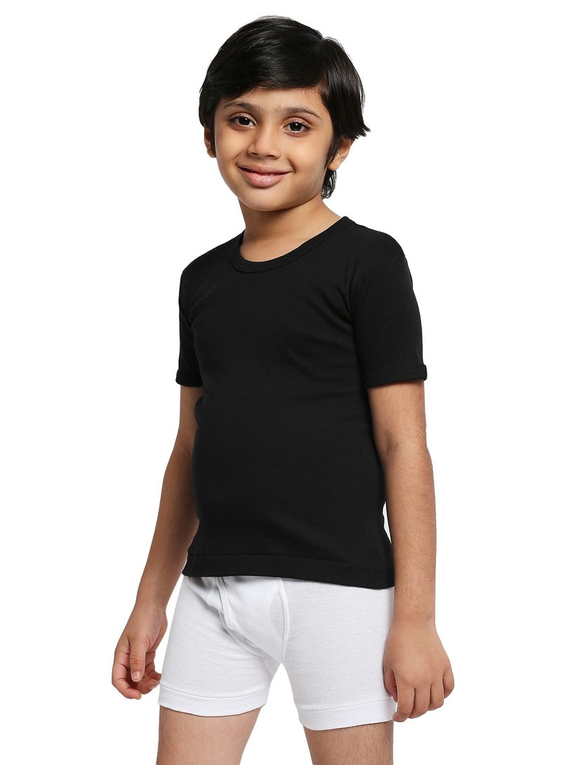 BOY'S COTTON ROUND NECK UNDERSHIRT (PACK OF 3) - BLACK