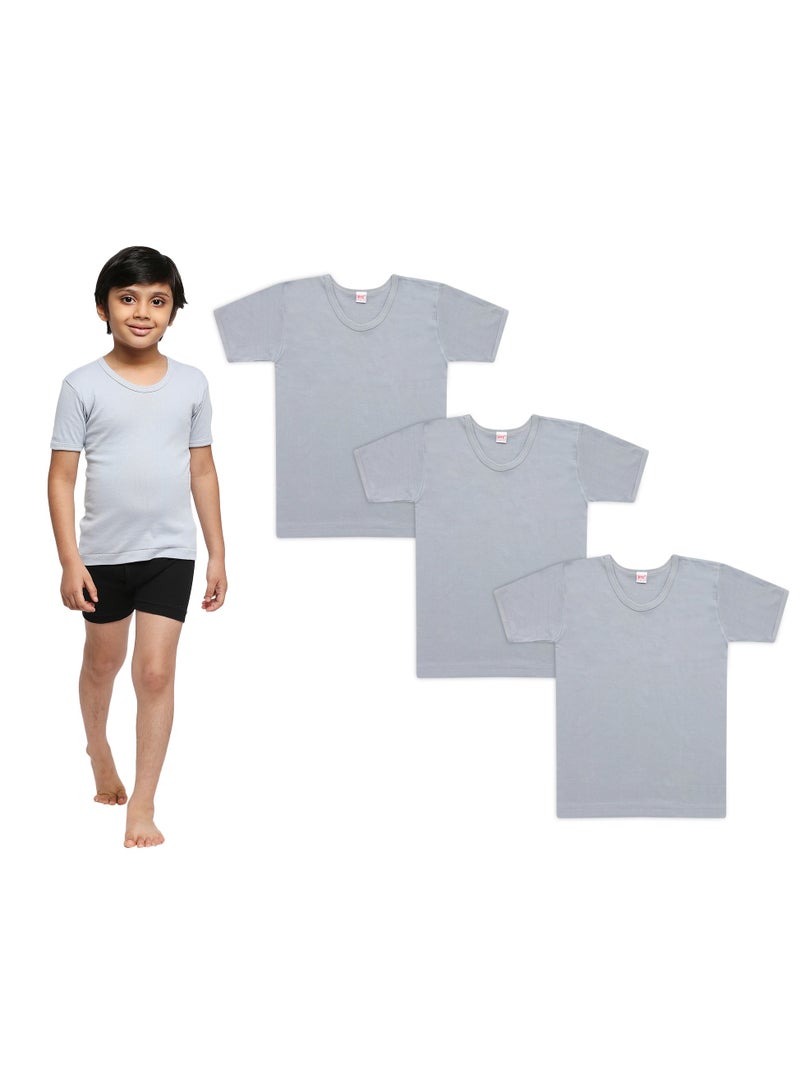 BOY'S COTTON ROUND NECK UNDERSHIRT (PACK OF 3) - DARK GREY