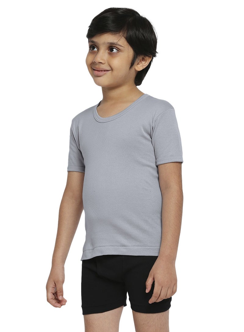 BOY'S COTTON ROUND NECK UNDERSHIRT (PACK OF 3) - DARK GREY