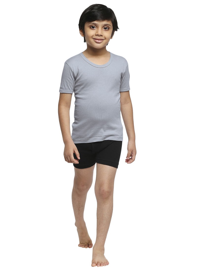 BOY'S COTTON ROUND NECK UNDERSHIRT (PACK OF 3) - DARK GREY