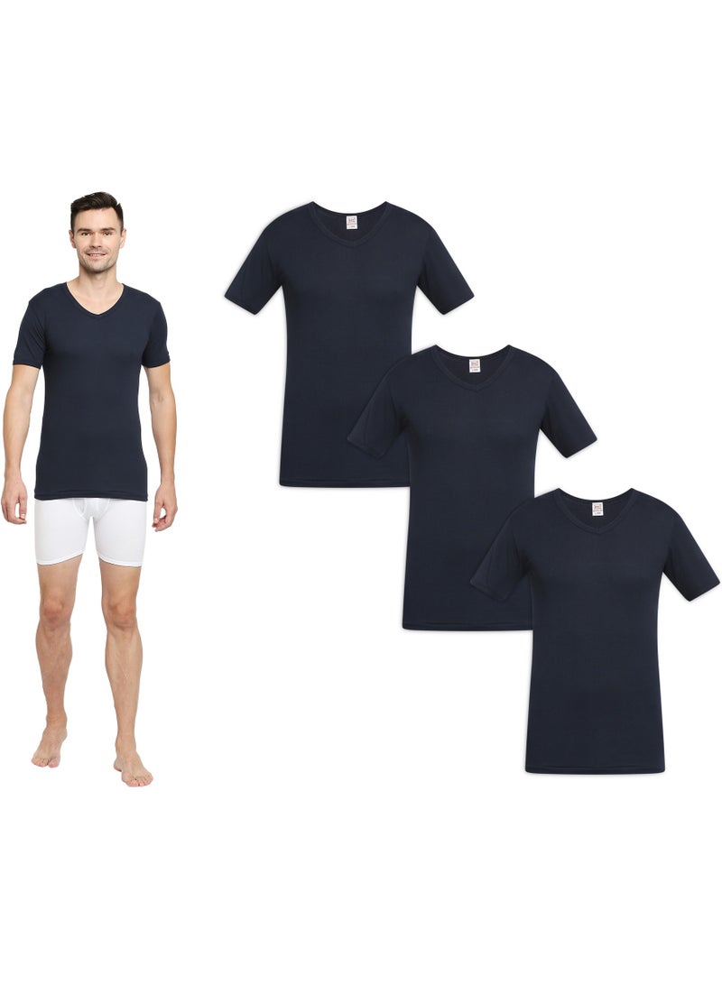 MEN'S V-NECK COTTON UNDERSHIRT (PACK OF 3) - NAVY BLUE