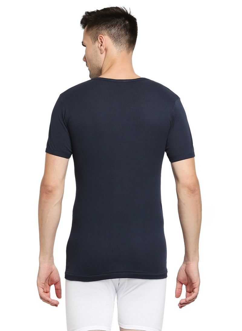 MEN'S V-NECK COTTON UNDERSHIRT (PACK OF 3) - NAVY BLUE