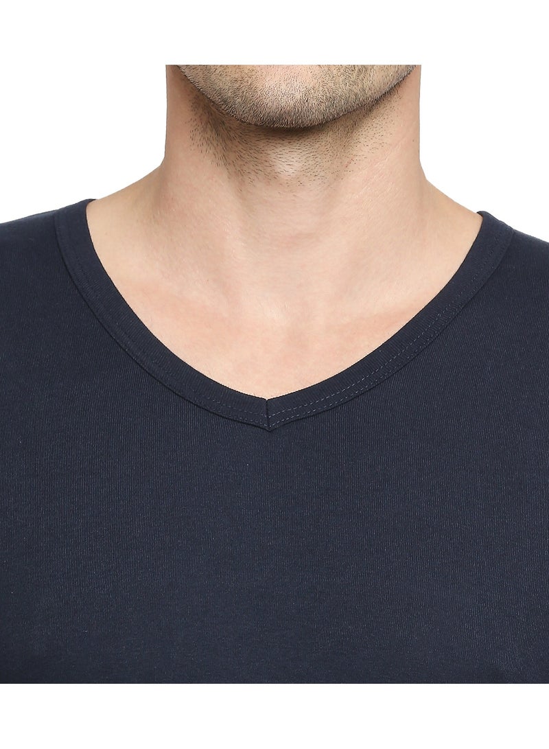 MEN'S V-NECK COTTON UNDERSHIRT (PACK OF 3) - NAVY BLUE