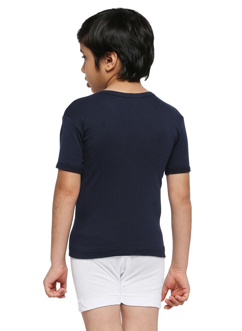 BOY'S COTTON ROUND NECK UNDERSHIRT (PACK OF 3) - NAVY BLUE