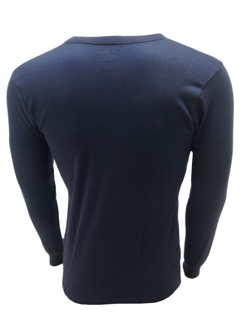 John Gladstone Men's Cotton Full Sleeve Round Neck Interlock Thermal T-Shirt (Navy)