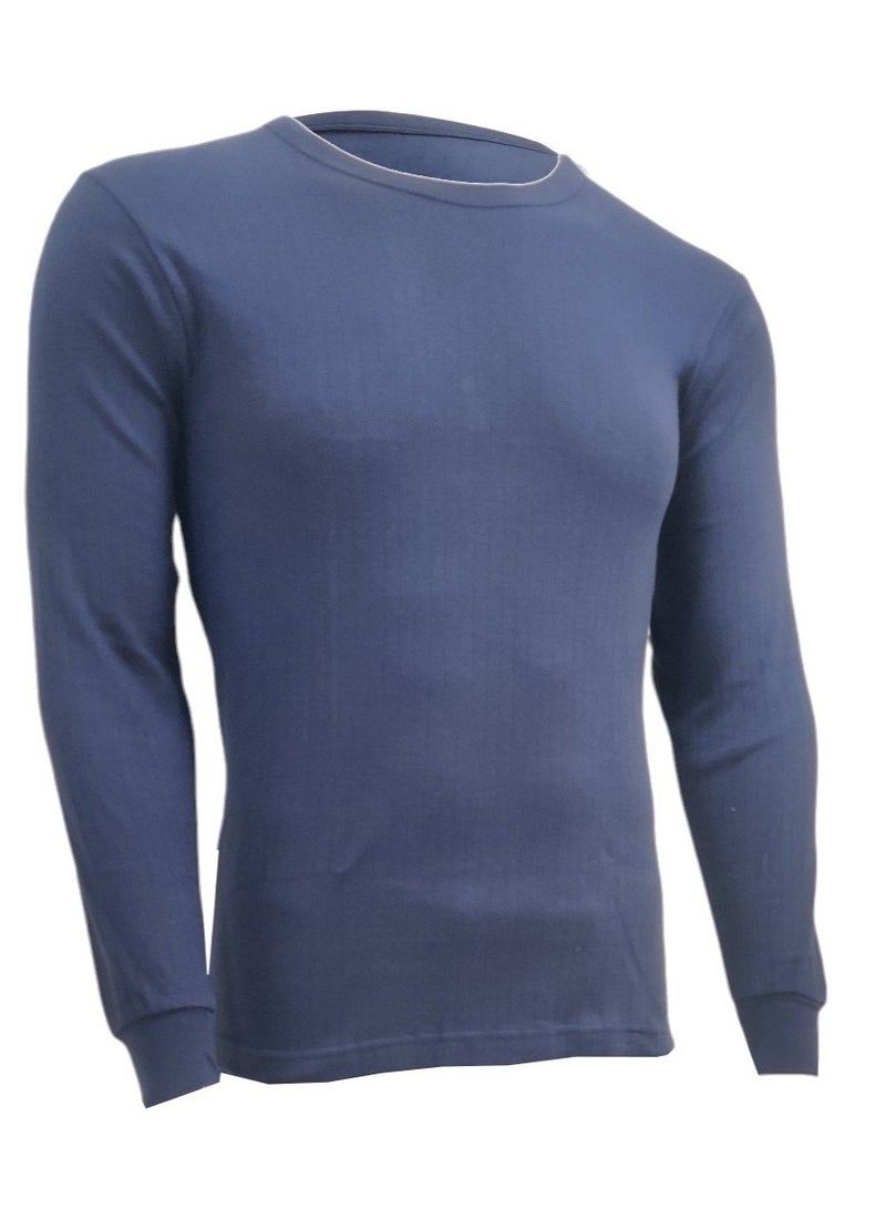 John Gladstone Men's Cotton Full Sleeve Round Neck Interlock Thermal T-Shirt (Navy)