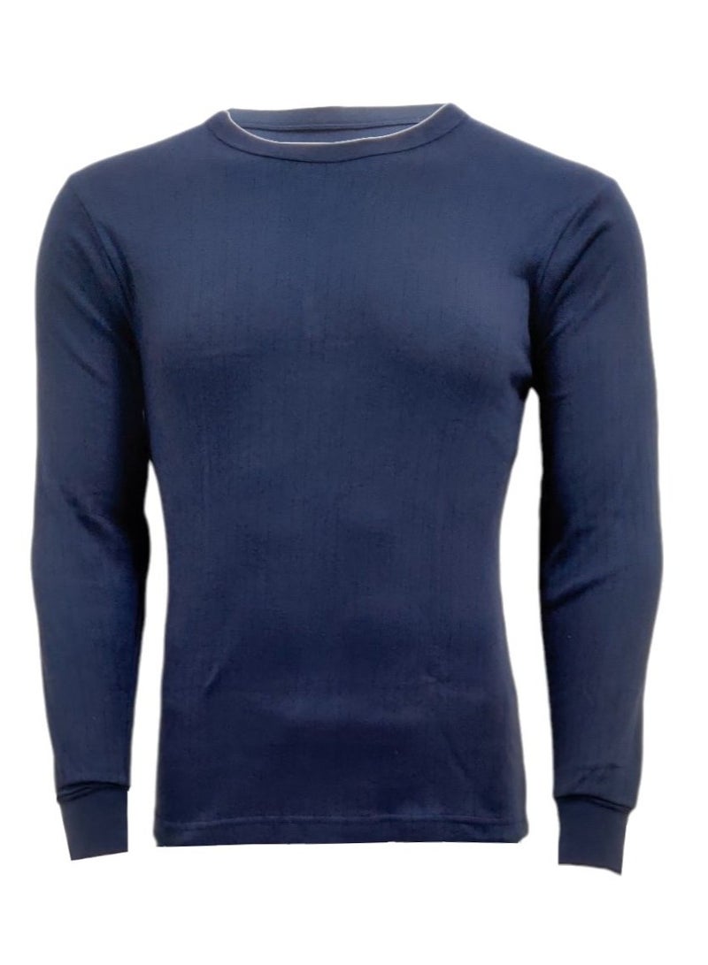 John Gladstone Men's Cotton Full Sleeve Round Neck Interlock Thermal T-Shirt (Navy)