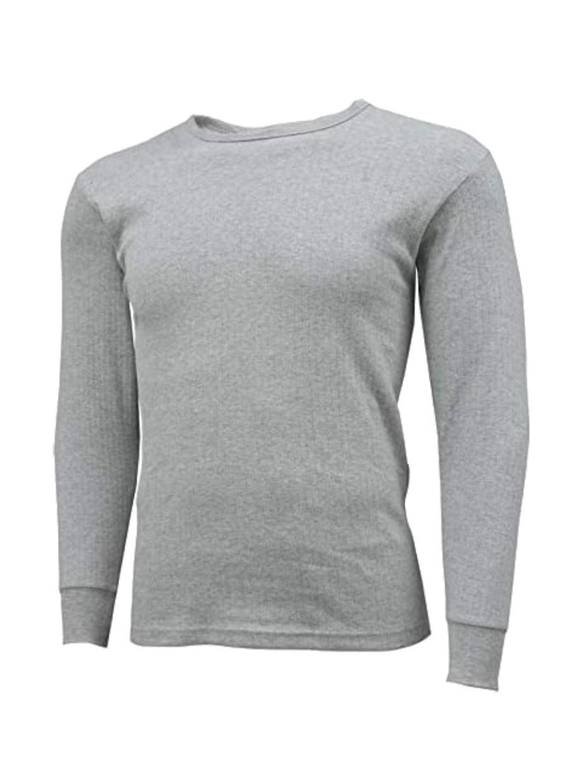 John Gladstone Men's Cotton Full Sleeve Round Neck Interlock Thermal T-Shirt (Grey)