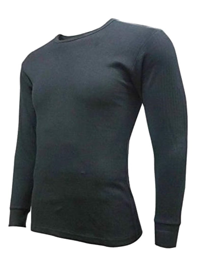 John Gladstone Men's Cotton Full Sleeve Round Neck Interlock Thermal T-Shirt (Black)