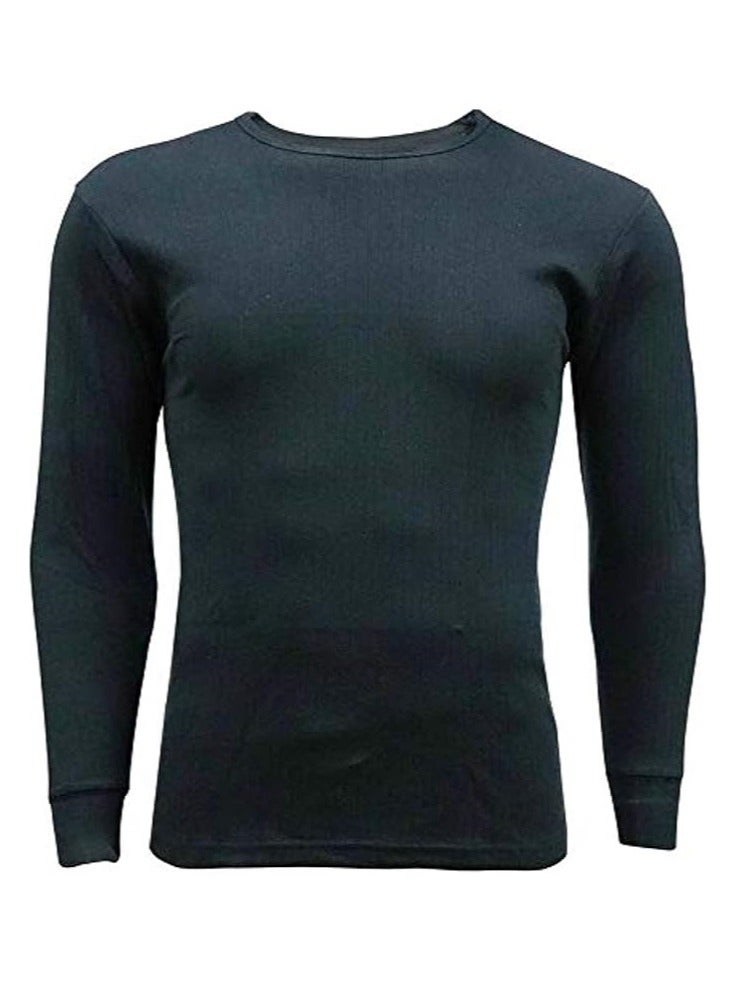 John Gladstone Men's Cotton Full Sleeve Round Neck Interlock Thermal T-Shirt (Black)