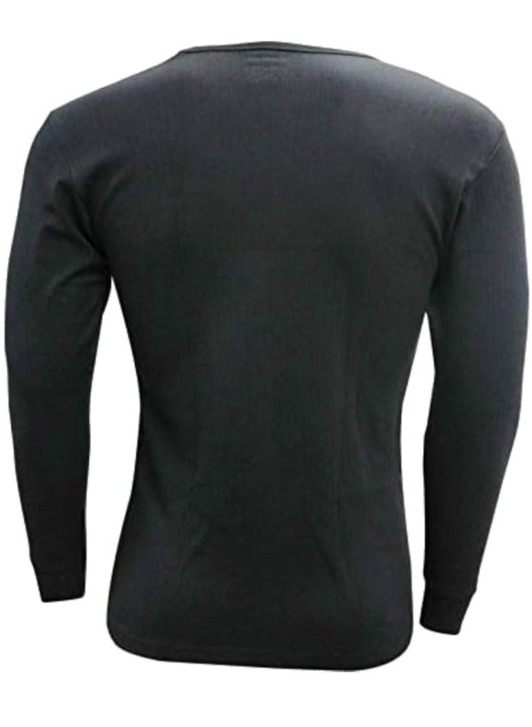 John Gladstone Men's Cotton Full Sleeve Round Neck Interlock Thermal T-Shirt (Black)