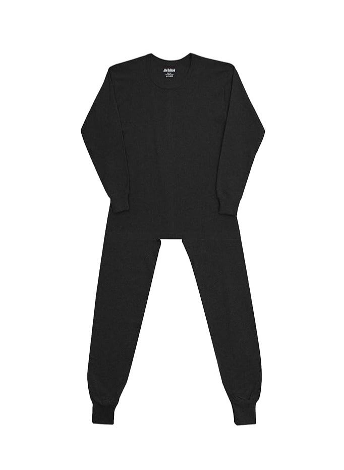 John Gladstone Men's Cotton Interlock Thermal Set  (Black)