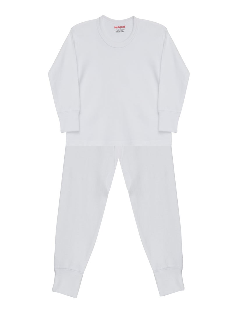 John Gladstone Men's Cotton Interlock Thermal Set  (White)