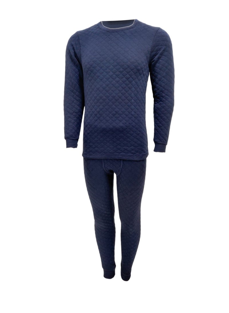 John Gladstone Men's Cotton Triple Knit Thermal Set  (Navy)