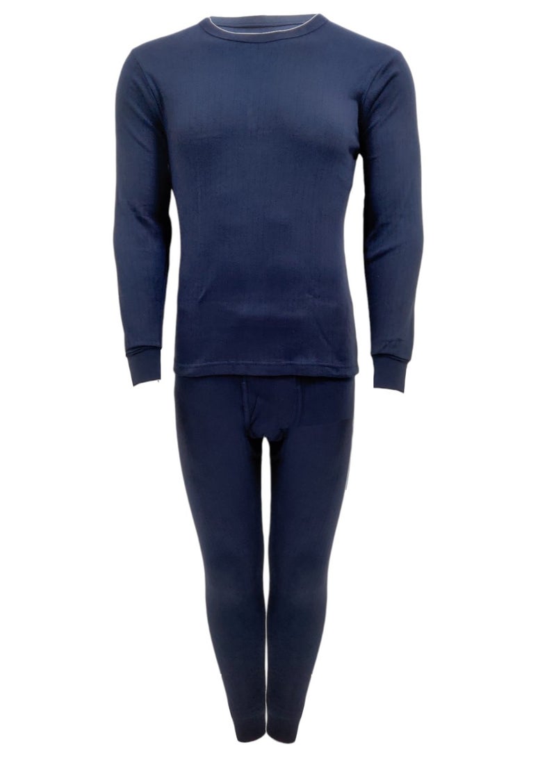 John Gladstone Men's Cotton Interlock Thermal Set  (Navy)