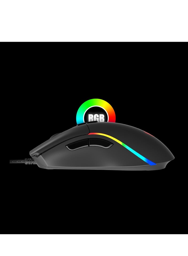 MT-GM19_2023 RGB Backlit Gaming Mouse Fastest Gaming Mouse Switch 12000 DPI Optical Sensor Programmable Customized RGB Light 6D Soft-Touch Plastic