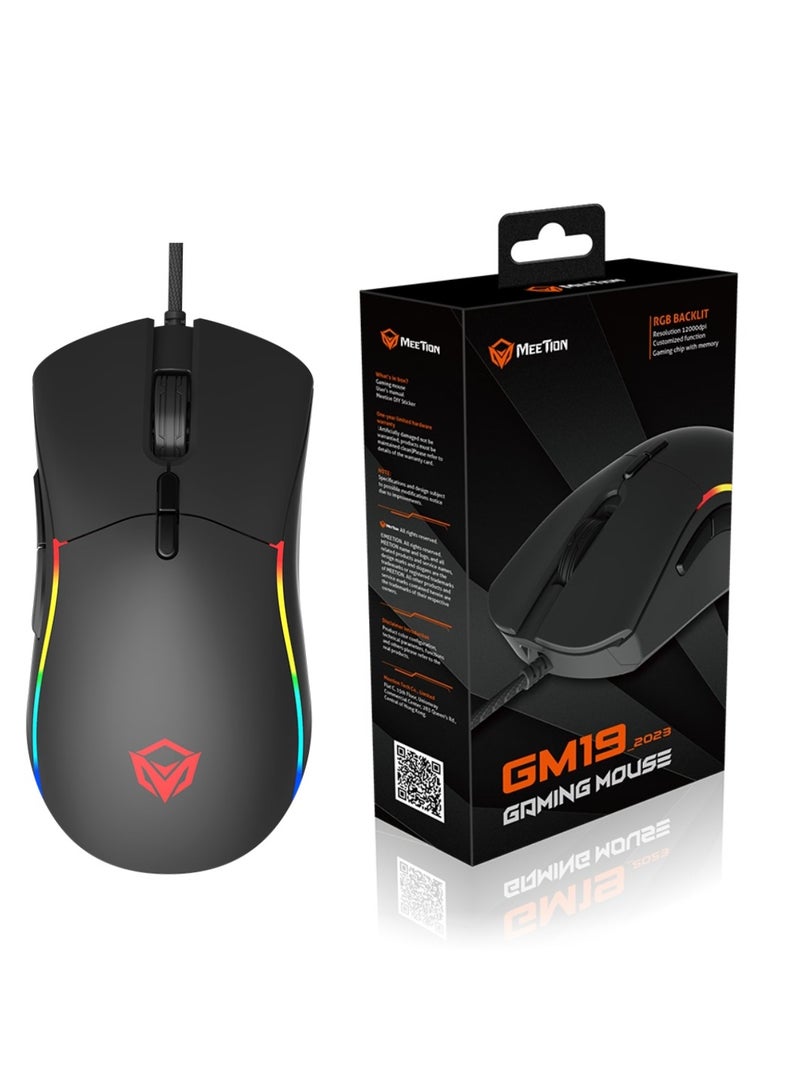 MT-GM19_2023 RGB Backlit Gaming Mouse Fastest Gaming Mouse Switch 12000 DPI Optical Sensor Programmable Customized RGB Light 6D Soft-Touch Plastic