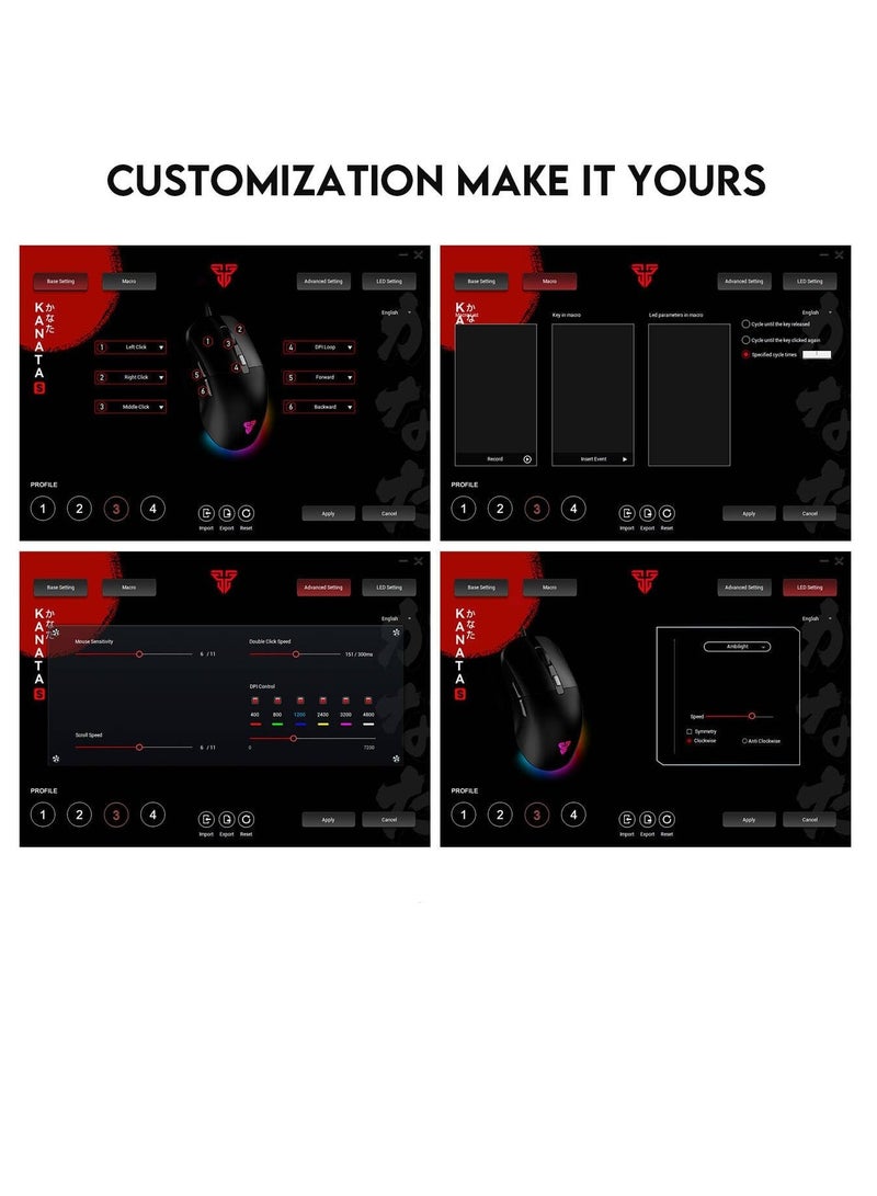Fantech VX9S  RGB Wired Gaming Mouse, 60 IPS Speed / 20G Acceleration, Adjustable 400 - 7200 DPI  DPI Optical Sensor,10 million Clicks, RGB Lighting Effects, 6 Programmable Buttons Gaming Mice