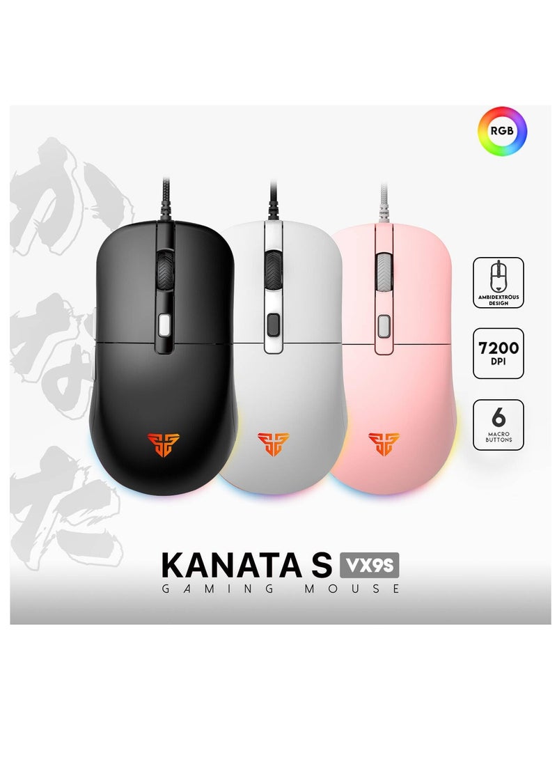 Fantech VX9S  RGB Wired Gaming Mouse, 60 IPS Speed / 20G Acceleration, Adjustable 400 - 7200 DPI  DPI Optical Sensor,10 million Clicks, RGB Lighting Effects, 6 Programmable Buttons Gaming Mice