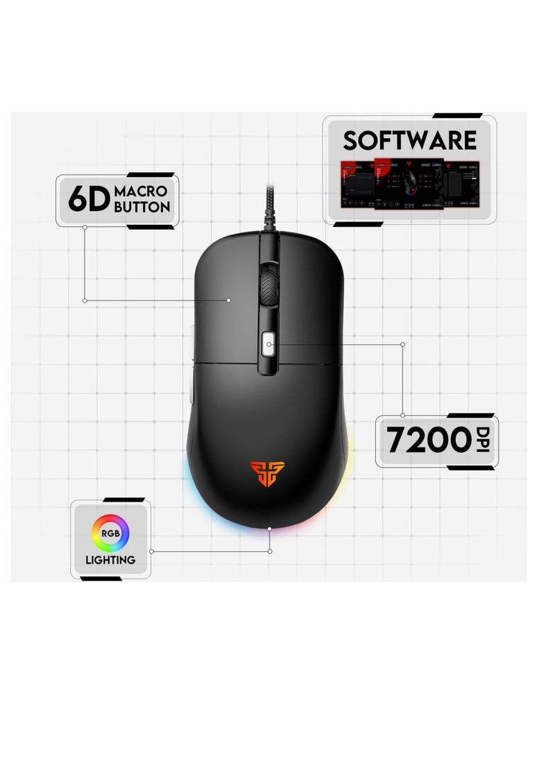 Fantech VX9S  RGB Wired Gaming Mouse, 60 IPS Speed / 20G Acceleration, Adjustable 400 - 7200 DPI  DPI Optical Sensor,10 million Clicks, RGB Lighting Effects, 6 Programmable Buttons Gaming Mice