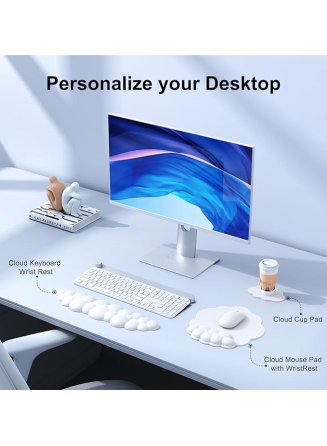 Cloud Mouse Pad with Wrist Rest, Cloud Keyboard Wrist Rest, Wrist Rest for Computer Keyboard, Cloud Mouse Pad Wrist Support, Ergonomic Cloud Keyboard Mouse Wrist Support, White