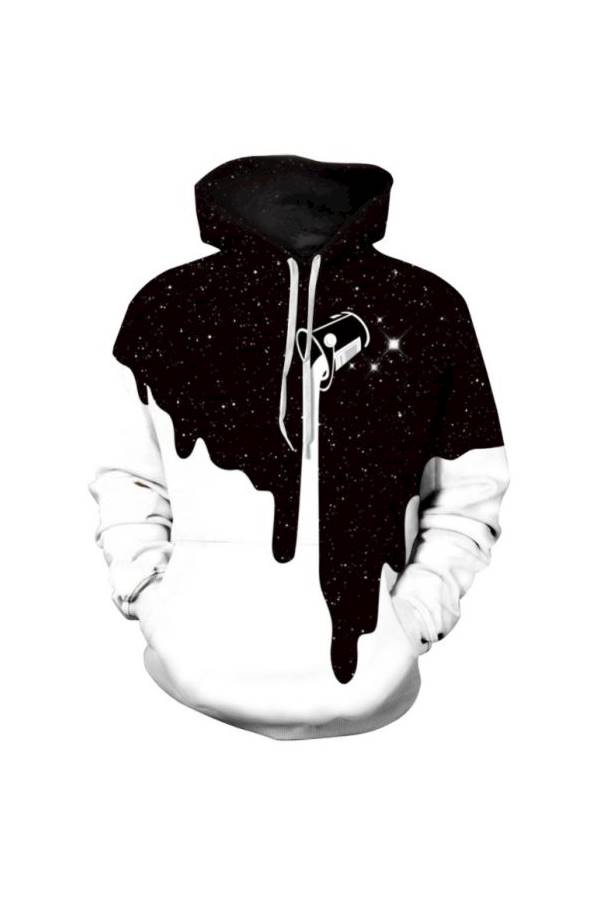 Star Milk Cup Printed Cotton Hoodie Couple Set Black/White