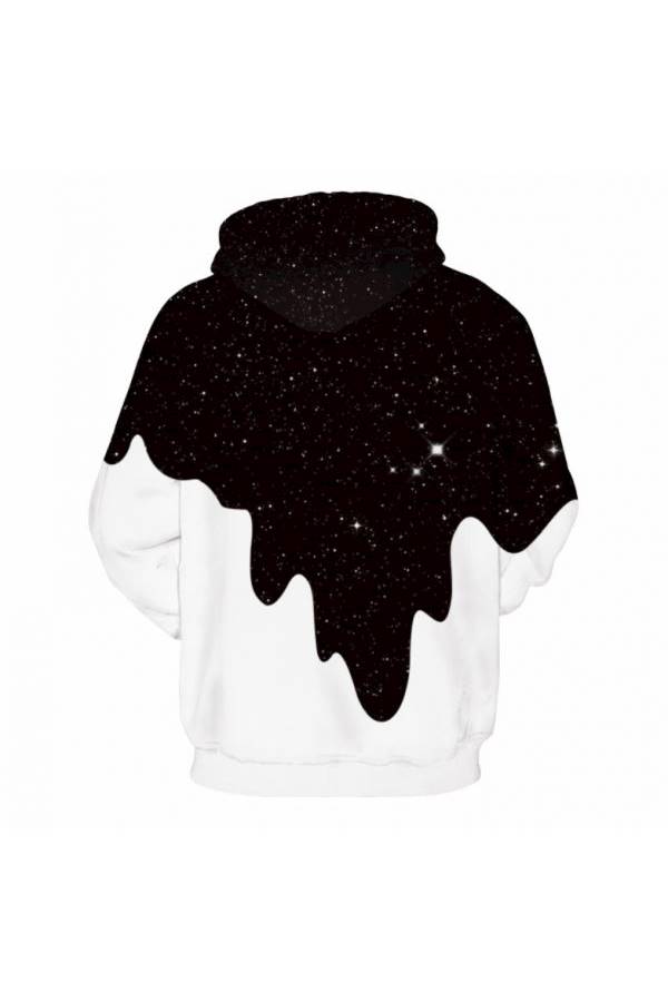 Star Milk Cup Printed Cotton Hoodie Couple Set Black/White