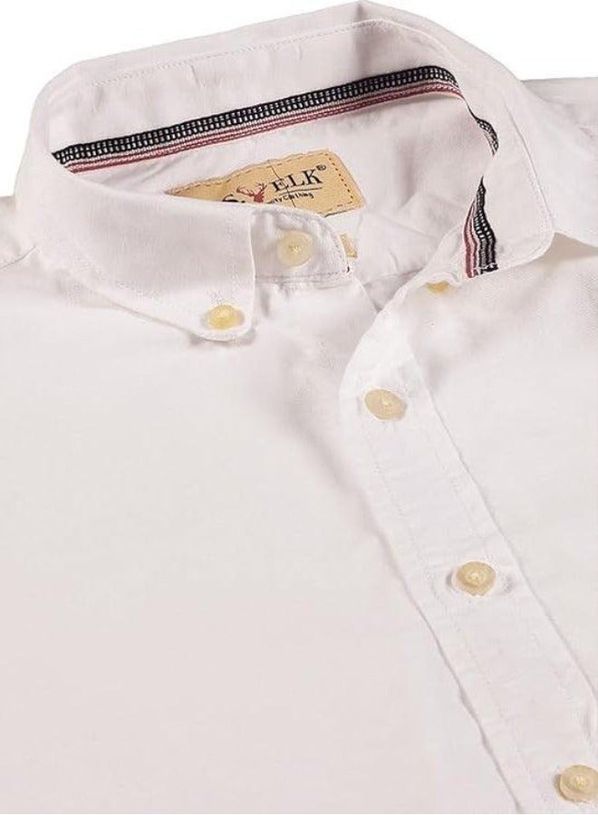 U.S. ELK Men's Button Down Shirt | Casual Slim Fit, Long Sleeve Oxford Shirts For Men | Smart Fit Cuff - White