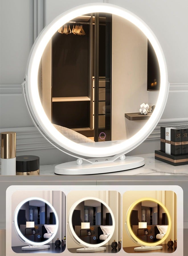 50cm Large Makeup Vanity Mirror with Lights, LED Lighted Circle Mirror, High Definition Round Tabletop Mirror with 3 Color Dimmable Lighting Modes Touch Screen,White