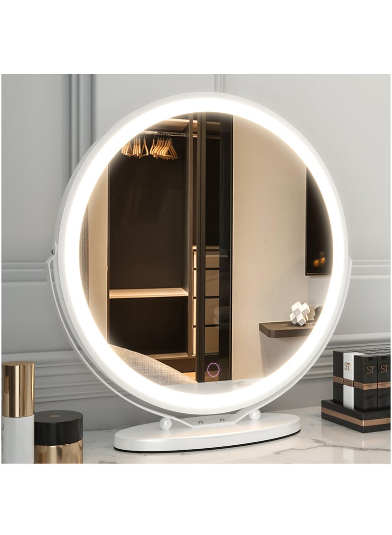 50cm Large Makeup Vanity Mirror with Lights, LED Lighted Circle Mirror, High Definition Round Tabletop Mirror with 3 Color Dimmable Lighting Modes Touch Screen,White