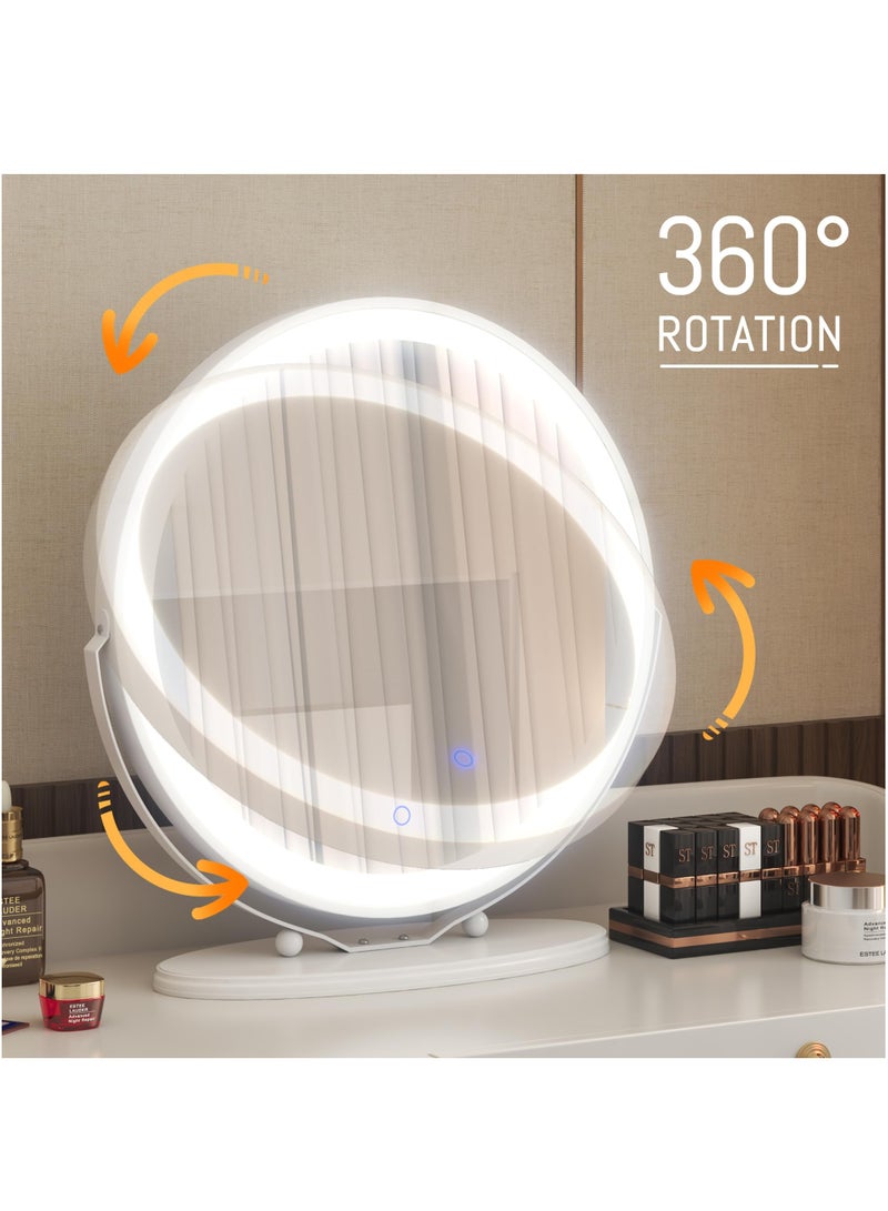 50cm Large Makeup Vanity Mirror with Lights, LED Lighted Circle Mirror, High Definition Round Tabletop Mirror with 3 Color Dimmable Lighting Modes Touch Screen,White