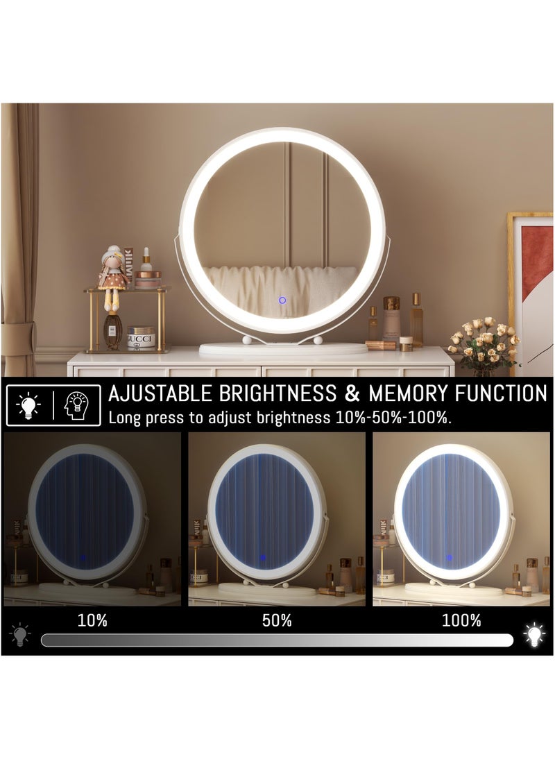 50cm Large Makeup Vanity Mirror with Lights, LED Lighted Circle Mirror, High Definition Round Tabletop Mirror with 3 Color Dimmable Lighting Modes Touch Screen,White