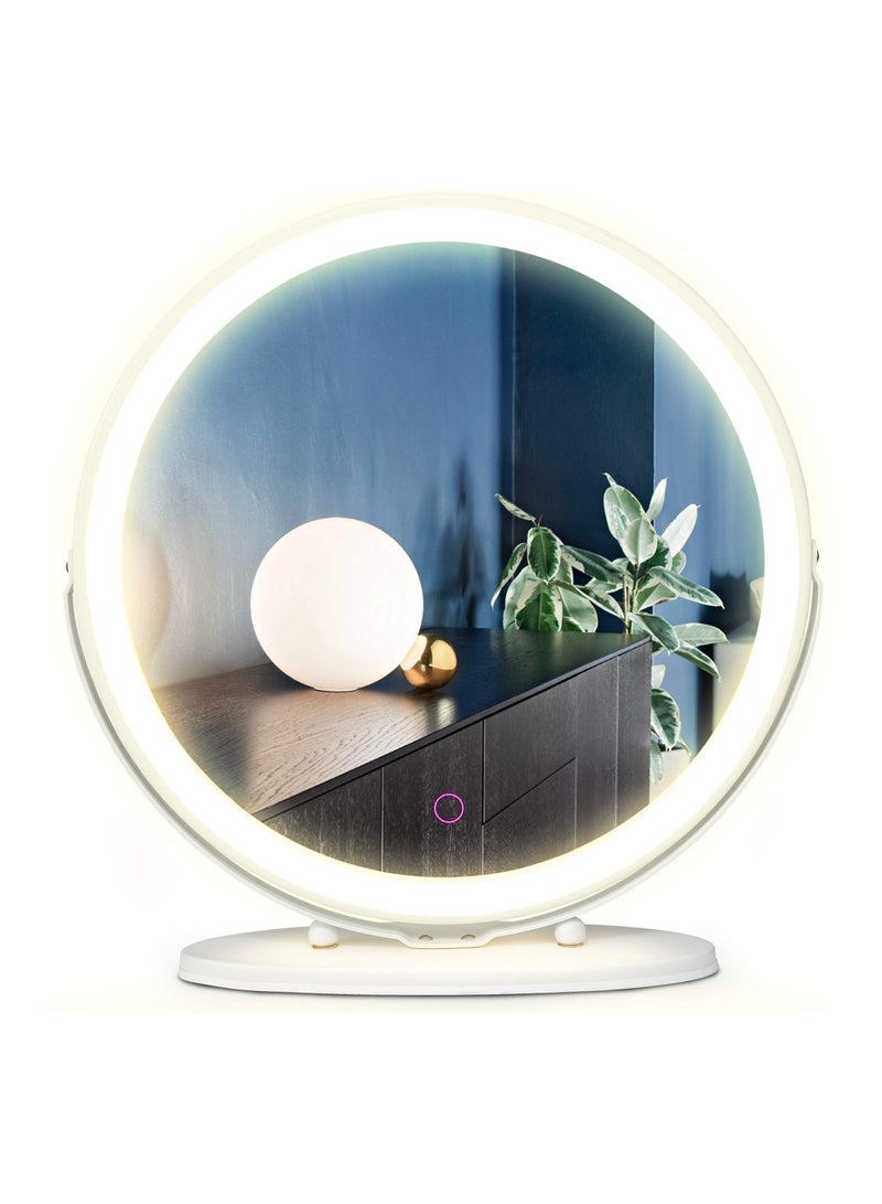50cm Large Makeup Vanity Mirror with Lights, LED Lighted Circle Mirror, High Definition Round Tabletop Mirror with 3 Color Dimmable Lighting Modes Touch Screen,White