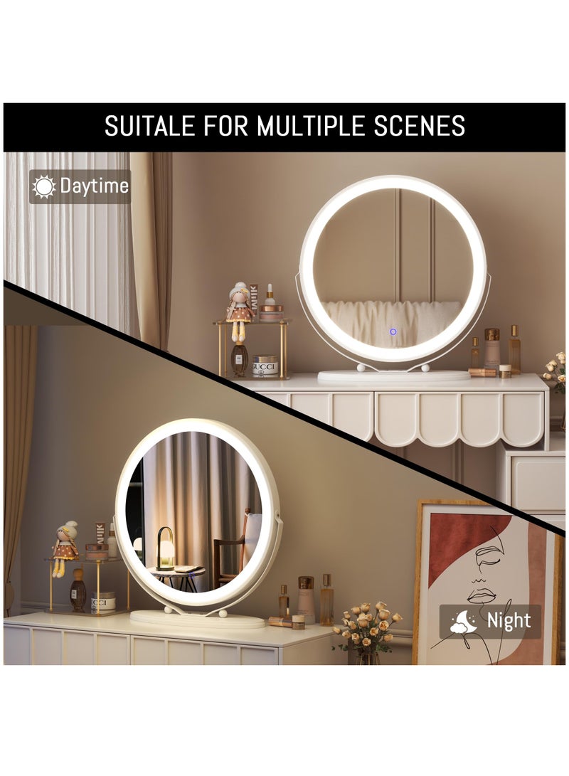 50cm Large Makeup Vanity Mirror with Lights, LED Lighted Circle Mirror, High Definition Round Tabletop Mirror with 3 Color Dimmable Lighting Modes Touch Screen,White