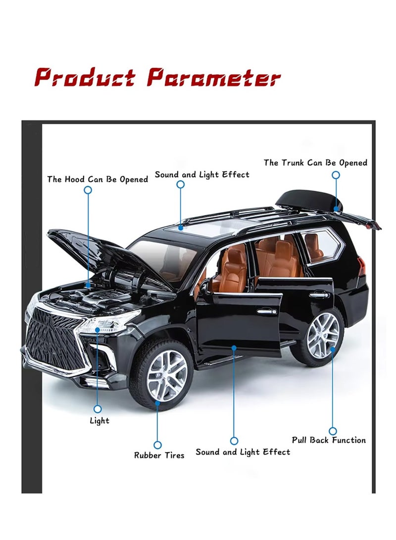 Simulation 1:24 Scale Model Doors and Hood Openable Alloy Diecast Metal LX570 Car Model Collectible Toy Car with Sound and Light