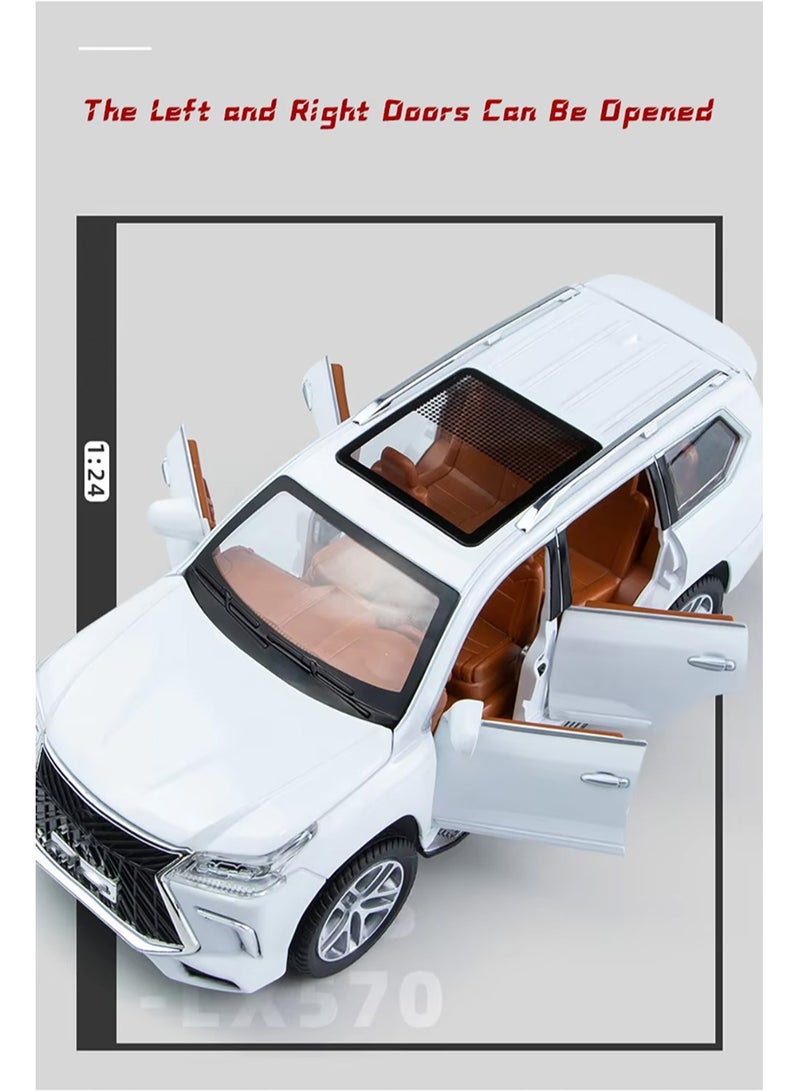 Simulation 1:24 Scale Model Doors and Hood Openable Alloy Diecast Metal LX570 Car Model Collectible Toy Car with Sound and Light