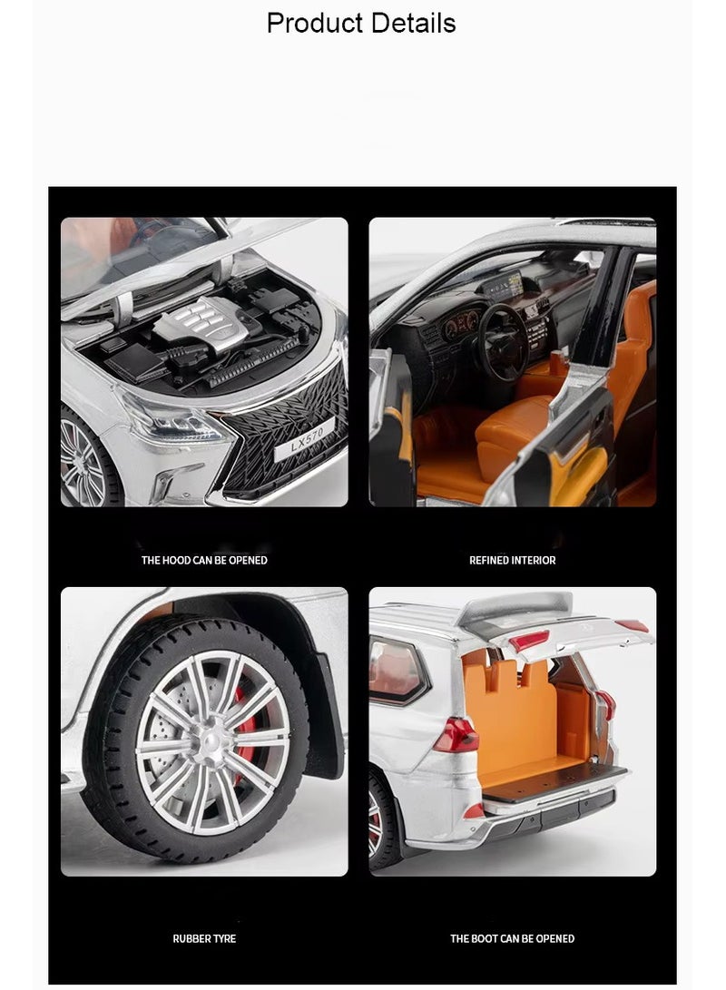 Simulation 1:24 Scale Model Doors and Hood Openable Alloy Diecast Metal LX570 Car Model Collectible Toy Car with Sound and Light