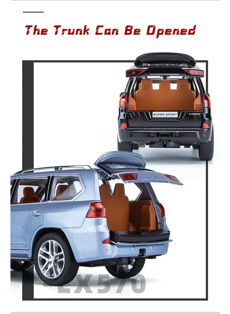 Simulation 1:24 Scale Model Doors and Hood Openable Alloy Diecast Metal LX570 Car Model Collectible Toy Car with Sound and Light