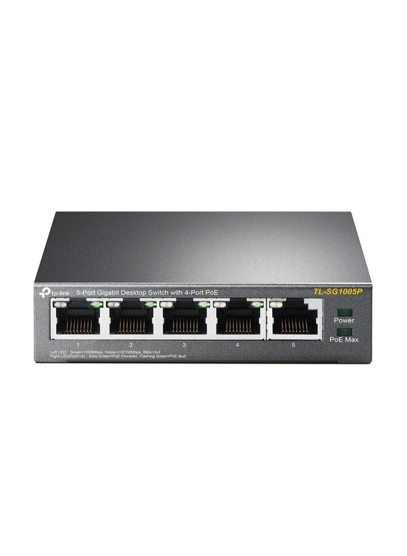 TP-Link TL-SG1005P, 5 Port Gigabit PoE Switch, 4 PoE+ Ports @65W, Desktop, Plug & Play