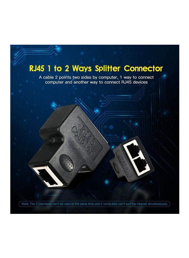 Rj45 Splitter Adapter Connector 1 To 2 Female Ports Black