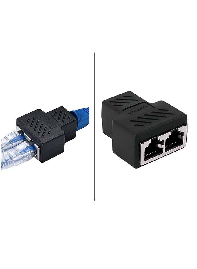 RJ45 Splitter Adapter 1 to 2 Dual Female Port CAT 5/CAT 6 LAN Ethernet Socket Black