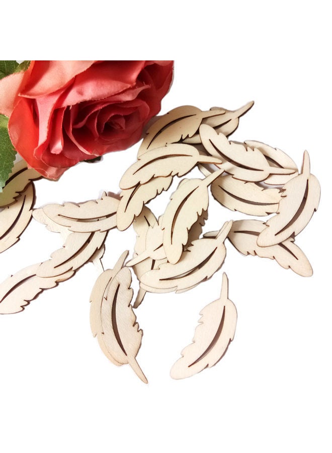 25-Piece Wooden Feather Photo Album Decoration Yellow ‎6x5.2x2.2cm