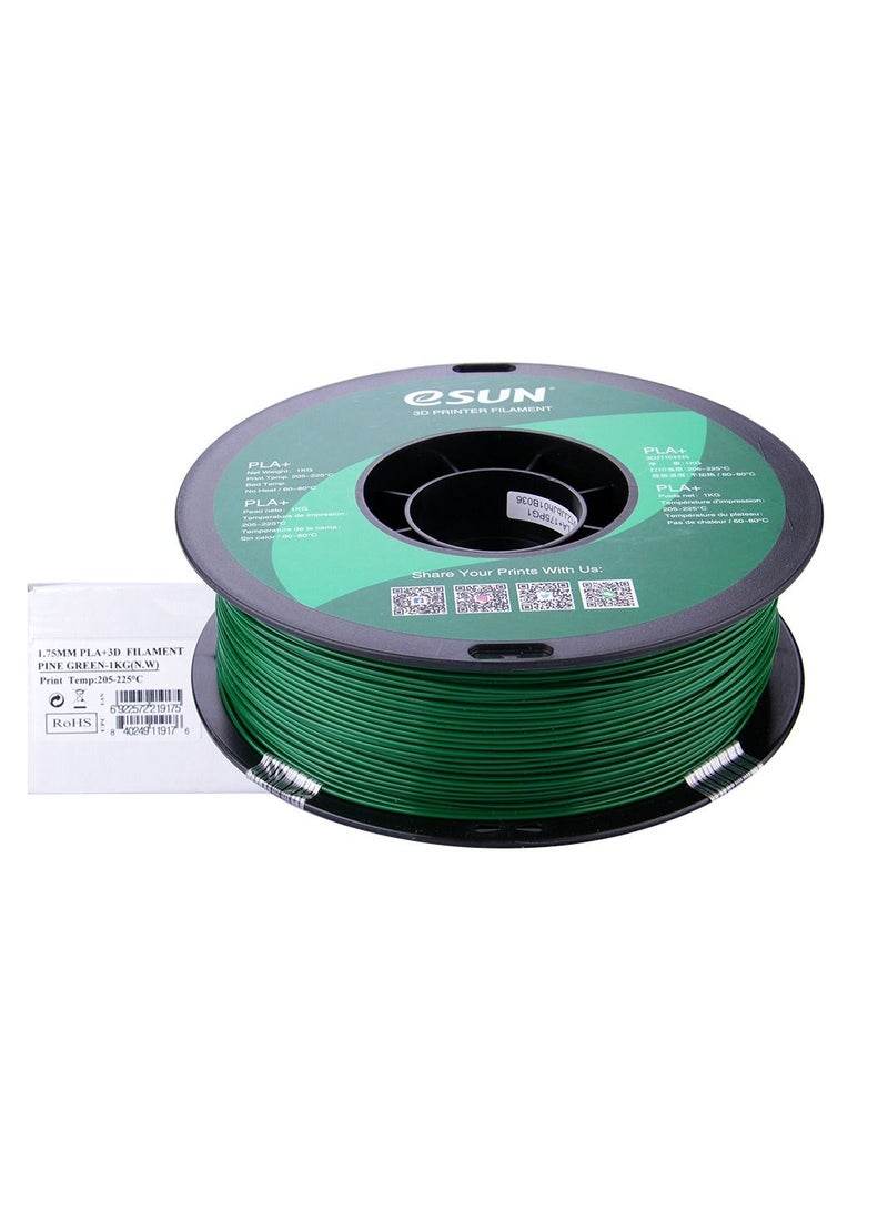 Esun 3D Printer Filament PLA+ 1.75 mm Dimensional Accuracy +/- 0.05 mm 1 Kg (2.2 lbs) Spool 3D Printing Material for 3D Printers – Pine Green